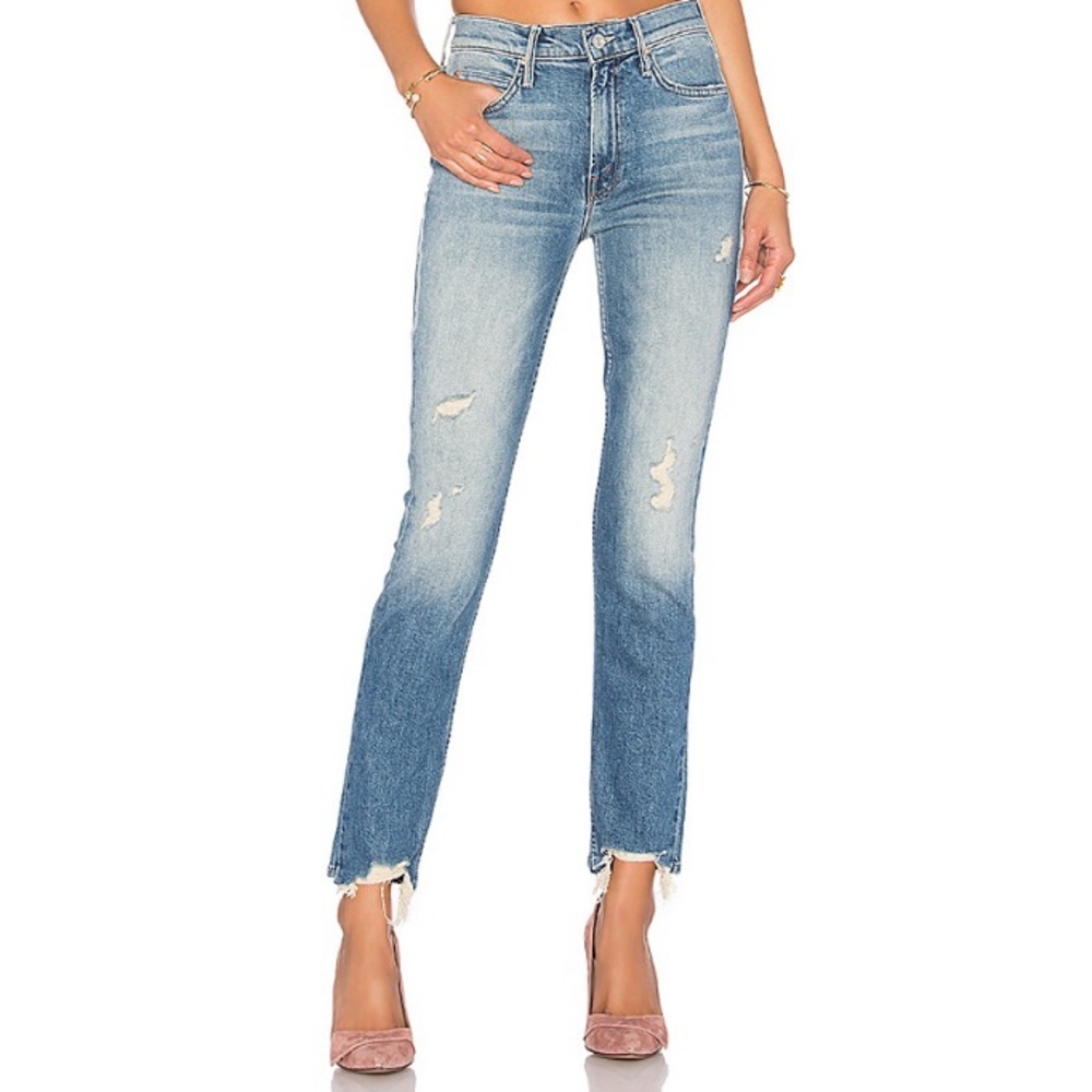 MOTHER “The Flirt” Jeans Fray Wash, Cold Feet Cut